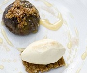 Flapjack baked figs with crème fraîche recipe